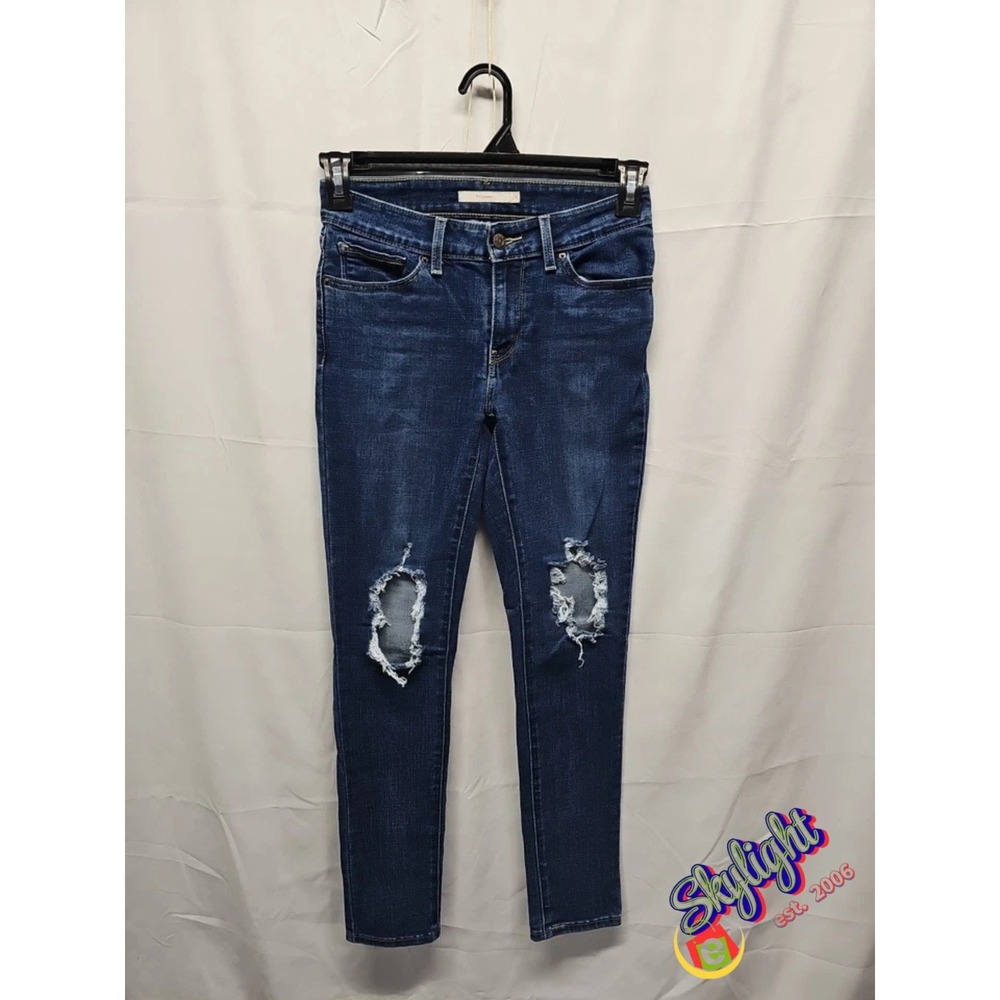 Levi's 711 Womens Blue Skinny Ankle Distressed Stretch Denim Jeans Size 26x28